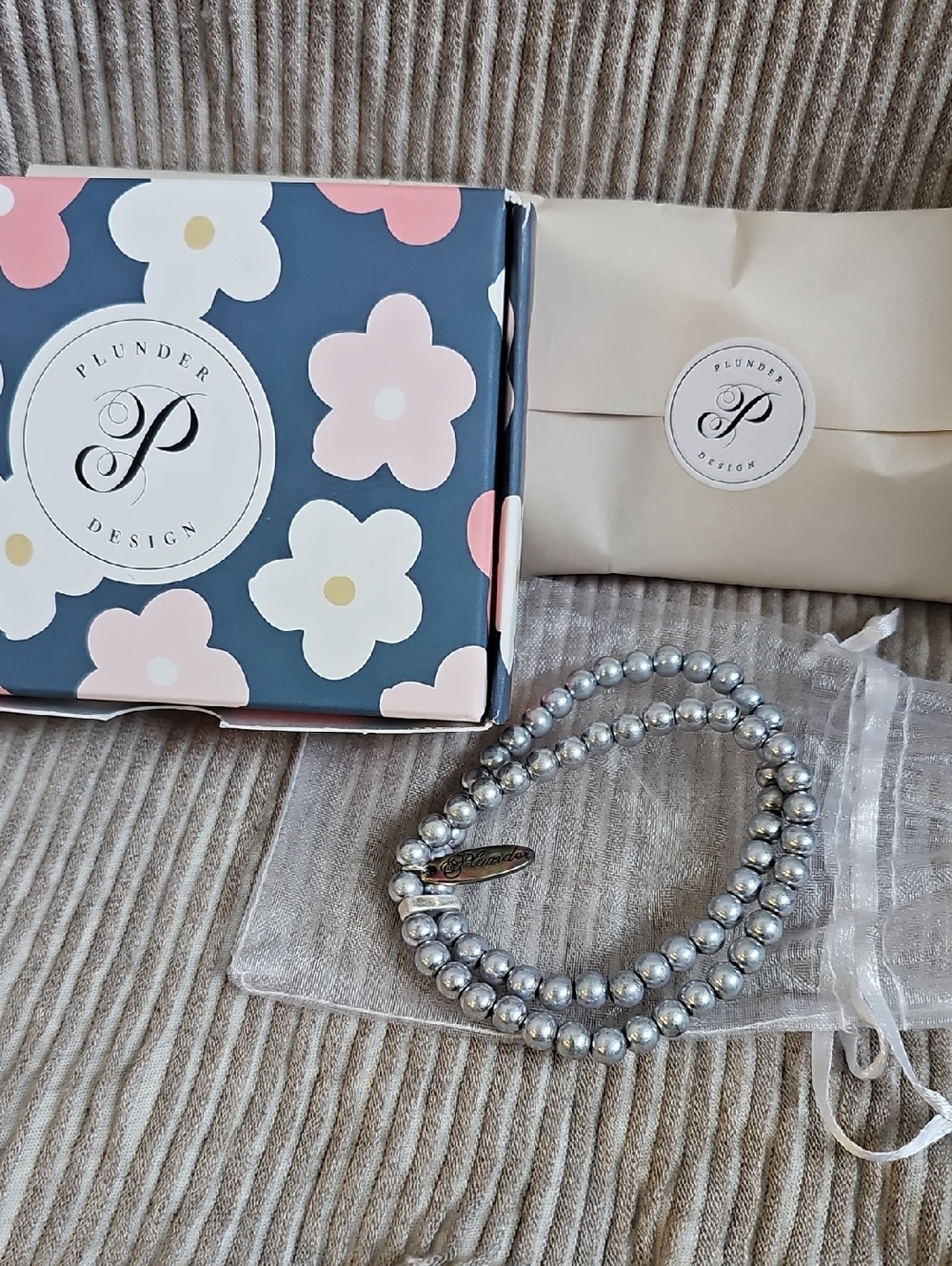 Plunder Design Silver Beaded Stretch Bracelet Set